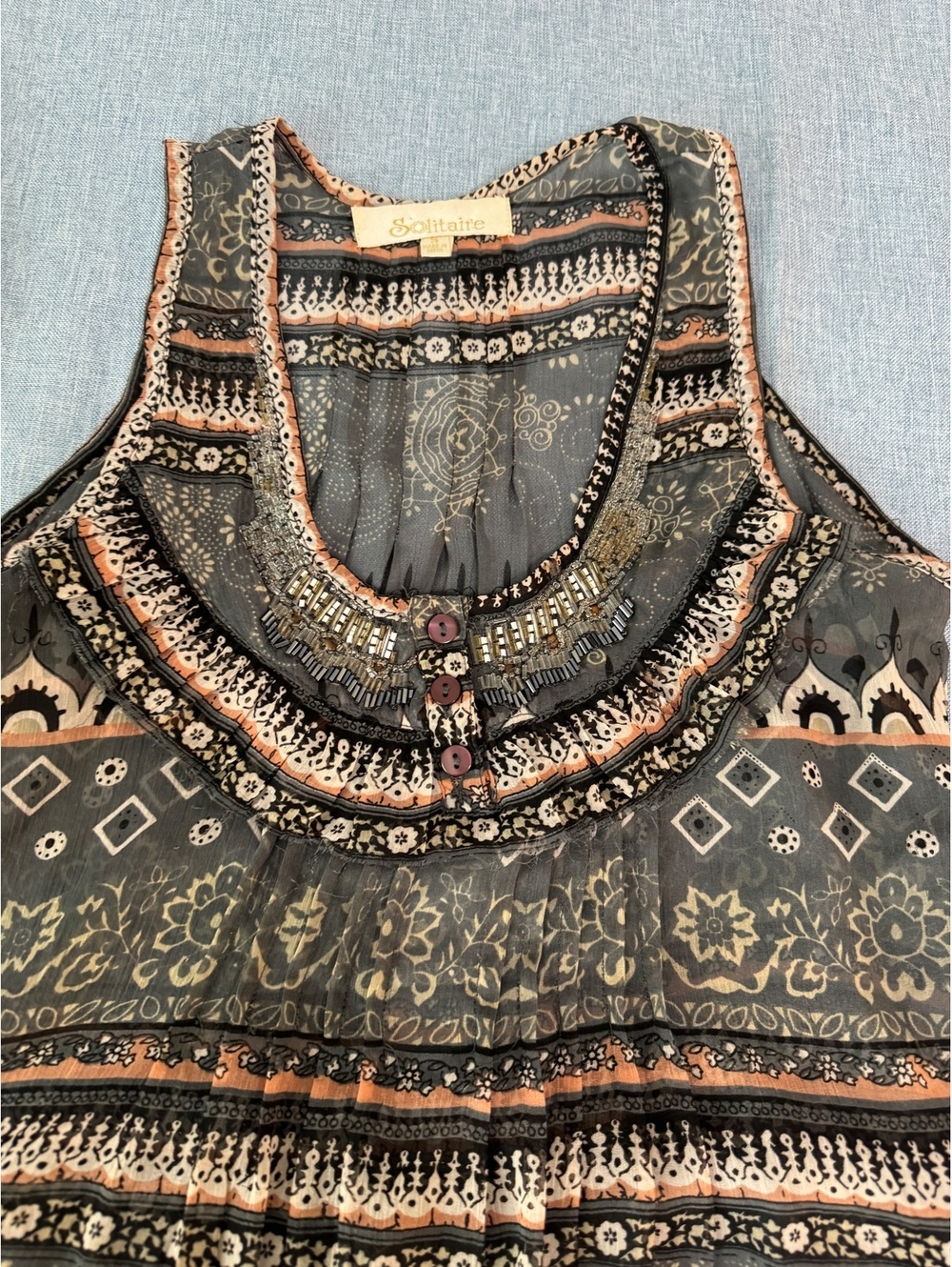 Solitaire Beaded Boho Festival Tank Top Fairy Grunge Ruffle Hem Size M - Picture 9 of 9